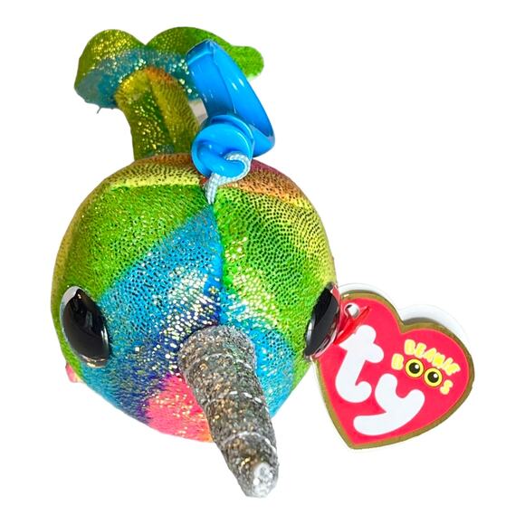 Ty Beanie Boos NORI Narwhal PLUSH KEY CLIP 5.5" Rainbow Glitter Backpack Purse - Picture 3 of 5